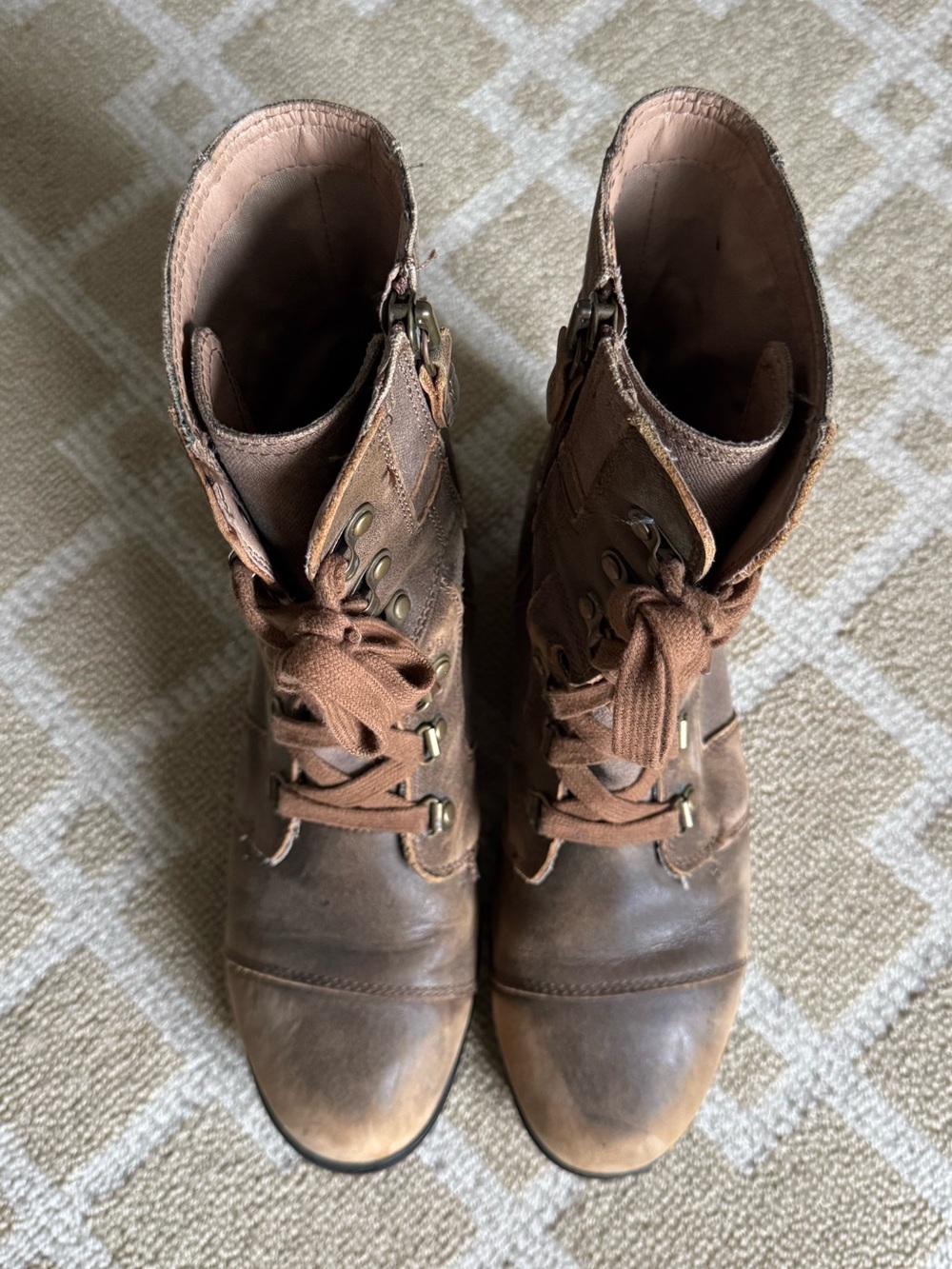 Sorel Major Carly Distressed Leather Canvas Combat Boots Brown Size 8.5 - Picture 15 of 16